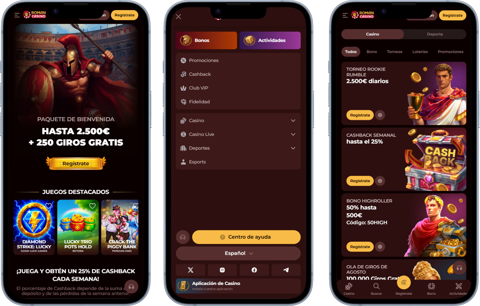 Versión móvil de Roman Casino